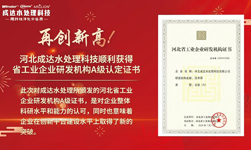 Hebei Chengda Water Technology Successfully Passed the Hebei Province Industrial Enterprise R & D Institution A level Certification